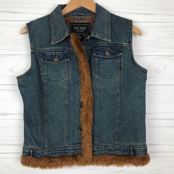 FU DA Jackets & Blazers - FU DA Faux Fur Trimmed Denim Vest FU DA Jackets & Blazers - FU DA Faux Fur Trimmed Denim Vest